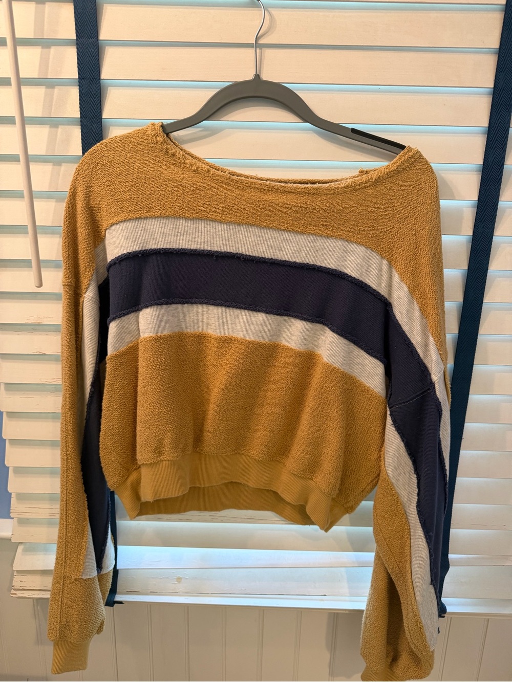 We The Free Mustard Navy Cream Striped Pullover